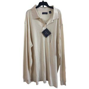 Roundtree & Yorke Polo Shirt Mens 2XT Cotton Beige Long Sleeve Silky Finish Coll